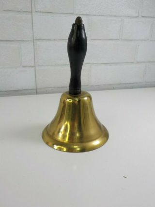 Antique School Bell Brass With Wood Handle Teachers Handbell 1930s