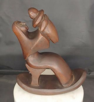 J Pinal Signed Hand Carved Wood Madonna Holding Child Religious - Folk Art