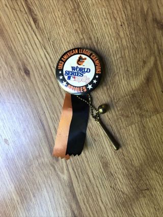 Rare Vintage 1983 Baltimore Orioles Pin Button World Series W Ribbon Bat Ball