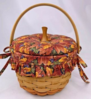 1996 Longaberger Small Pumpkin Basket W/ Fall Foliage Liner Padded Lid Protector