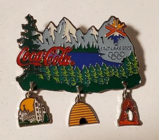 2002 Salt Lake City Olympic Coca Cola/coke Mountainscape Dangle Pin/pins.  Rare