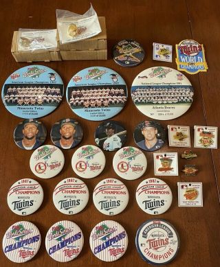 1987 1991 Minnesota Twins World Series Button Pin Ring Sga Puckett Hrbek Gaetti