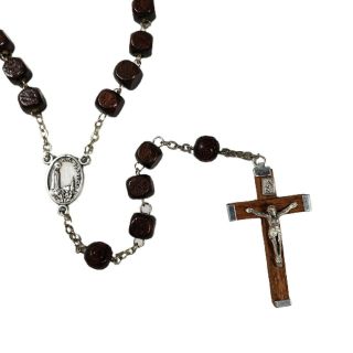 Our Lady Of Fatima Vintage Catholic Rosary Beads Brown Wood Swirl 29 " Vintage