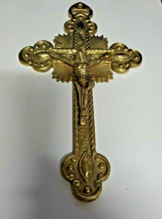 Vintage Large Cross Wall Hanging Crucifix Jesus Inri Gold Tone 9 Inch