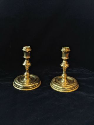 Virginia Metalcrafters Heavy Brass Candlesticks Set Of 2 Colonial Early American