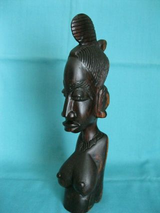 Hand Carved Ebony Wood African Woman Head & Bust Figure Sculpture Senegal,  23cm