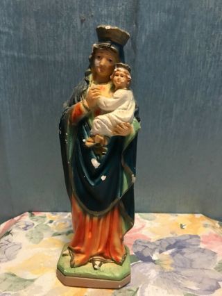 Vintage Columbia Statuary 117 Chalkware Statue St Anne De Beaupre & Mary 9.  5”
