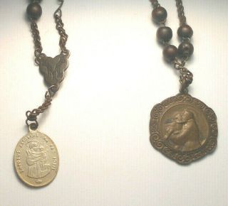 † Nun Early 1900s Antique Rosary Of St Anthony - Wood Beads † Guardian Angel