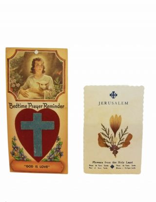 Dried Flowers From The Holy Land (jerusalem) Bed Time Prayer Vintage Card 1954