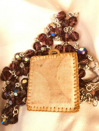 Vtg AGNUS DEI Handmade Silk Crocheted Detente,  Religious Antique Relic Reliquary 2