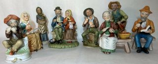 The Talk Of The Town 8 Vintage Porcelain Figurines Old People Smoking Reading