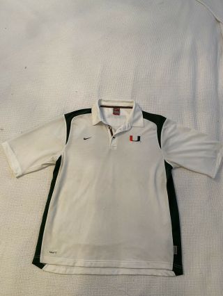 Um Dri - Fit University Of Miami Hurricanes Nike Polo Shirt White Mens M
