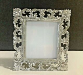 Vintage 80’s Mexican Ornate Hand - Crafted Pewter Table (13”h X 11 - 5/8”w) Frame