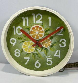 Vintage Spartus Usa Electric Wall Clock,  Orange Lemon Fruit,  8” Diameter,