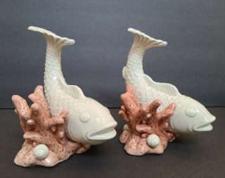 Vintage 1976 Fitz And Floyd Ff Japan,  Set Of 2 Ceramic Koi Fish On Coral