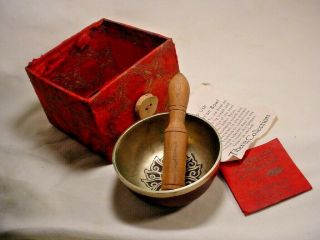 Antique Tibetan Bronze Meditation Singing Bowl Set Box & Paperwork