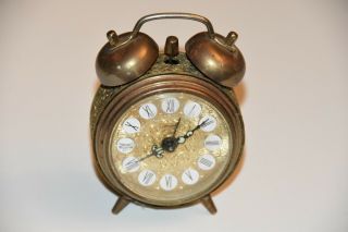 Vintage Jerger Brass Double Bell Wind Up Alarm Clock Made In Germany