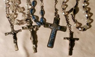 4 Piece Vintage Glass Catholic Rosary Beads