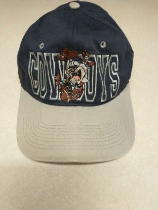 Vintage 1993 Team Nfl Dallas Cowboys Taz Looney Tunes Snapback Hat Blue Gray