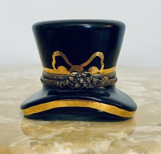Rare Peint Main Limoges France Trinket Box Black Top Hat Limited Edition 74/999