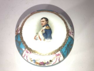 Vintage French Napoleon Hand Painted Porcelain Powder Jar Trinket Box