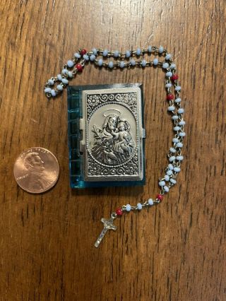 Vintage Mini Czecho Slovakia Catholic Bead Rosary Bracelet & Plastic & Metal Box