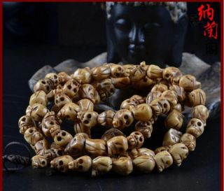 Vintage 108 Bead Buddhism Tibetan Yak Bone Skull Meditation Prayer Mala Necklace 3
