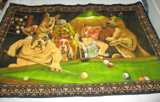 Vintage Wall Hanging Tapestry Dogs Playing Pool 56 " X 40 " - 2684