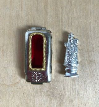 Vintage Catholic Religious Virgin Mary Metal Pocket Shrine With Case 1 3/8 "