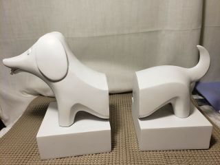 Jonathan Adler Ceramic Dachshund Bookends White Resin Weiner Dog