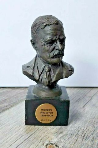 President Theodore Roosevelt Bronze Statue Franklin Presidential Bust 1977
