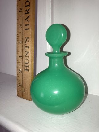Czechoslovakia Antique French Green Opaline Glass Round Perfume Bottle Decanter