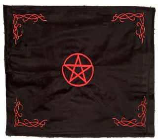 Black Pentacle Velvet Altar Cloth W Red Embroidery Pagan Witch Wiccan Altar