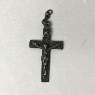 Vtg Sterling Silver Religious Catholic Jesus Christ Metal Cross Crucifix Pendant