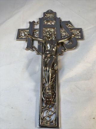 Vintage Metal Religious Ihs Crucifix Jesus On Cross Christianity Inri Coffin
