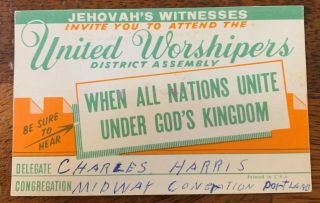Watchtower 1961 District Assembly Lapel Card