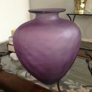 Vintage Large Hand Blown Purple Colored Art Glass Vase
