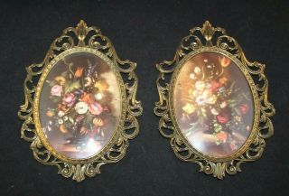 2 Vintage Ornate Metal Oval Picture Frames - Made In Italy 5 X 7 10 X 7