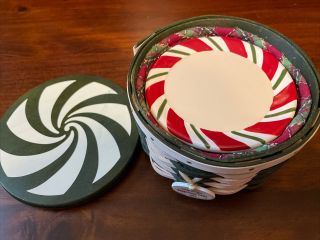 2009 Green Peppermint Twist Tree Trimming Basket With 4 Coasters Longaberger