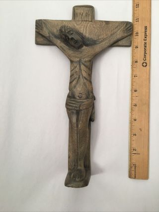Vintage Hand Carved Wood Religious Jesus Crucifix Sculpture Folk Art 12”x 6.  75