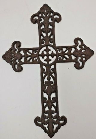 Cast Iron Cross Wall Decor Hanging Large Religious Christian Brown