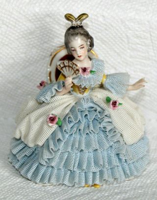 Vintage German Frankenthal Dresden Lace Aristocrat Lady W/ Fan Figurine