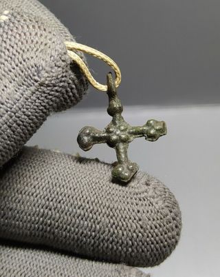 Rare Medieval Viking - Style Bronze " Budded " Cross Pendant 10 - 13th Century 529