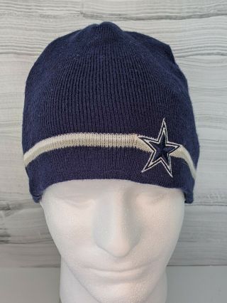 Nfl Reebok Dallas Cowboys Beanie Hat Skull Cap Fitted Blue Knit Embroidered 90s