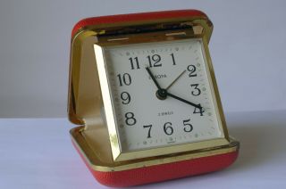Vintage Germany Europa 2 Jewels Alarm Travel Clock Red Order