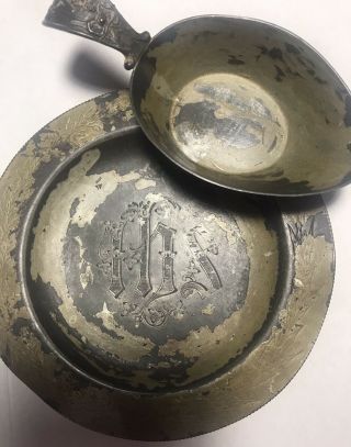 Antique Homan Silver Plate Sick Call Outfit Paten Plate,  Oil Cup Last Rites