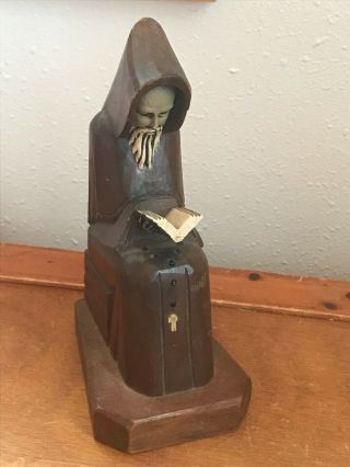 Vintage Carved Wood Wooden Monk Priest or Other Religious Person Sitting with 2