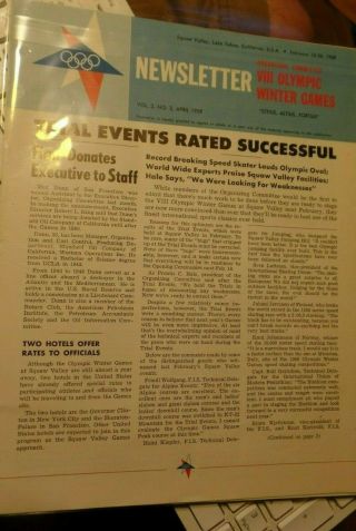 Rare 1960 Viii Winter Olympic Games Squaw Valley Newsletter Olympic Trial News