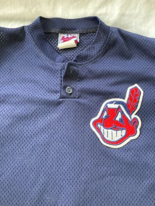 CLEVELAND INDIANS AUTHENTIC MAJESTIC JERSEY CHIEF WAHOO NAVY BLUE LARGE 2