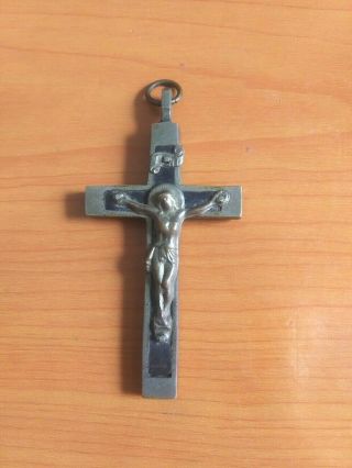 Vintage (antique?) Pectoral Crucifix Catholic Cross Pendant Ebony Wood Germany
